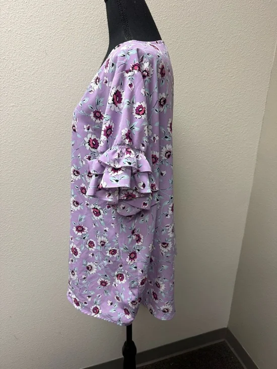 Lane Bryant Floral Blouse Ruffle Sleeve Purple Top Plus 22 Boho Spring Chic - Picture 4 of 10